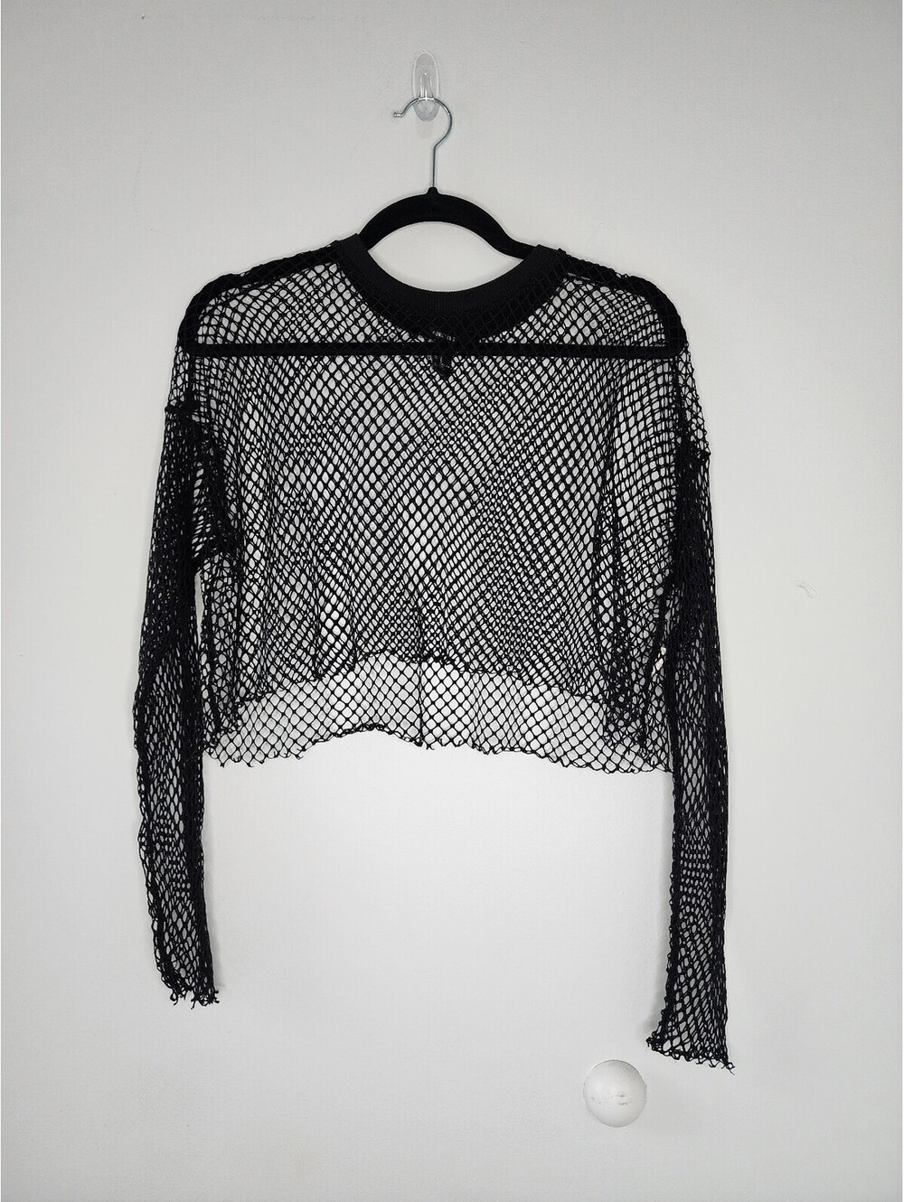 Forever 21 Black Fishnet Goth Grunge Long Sleeve Crop Top Size Small